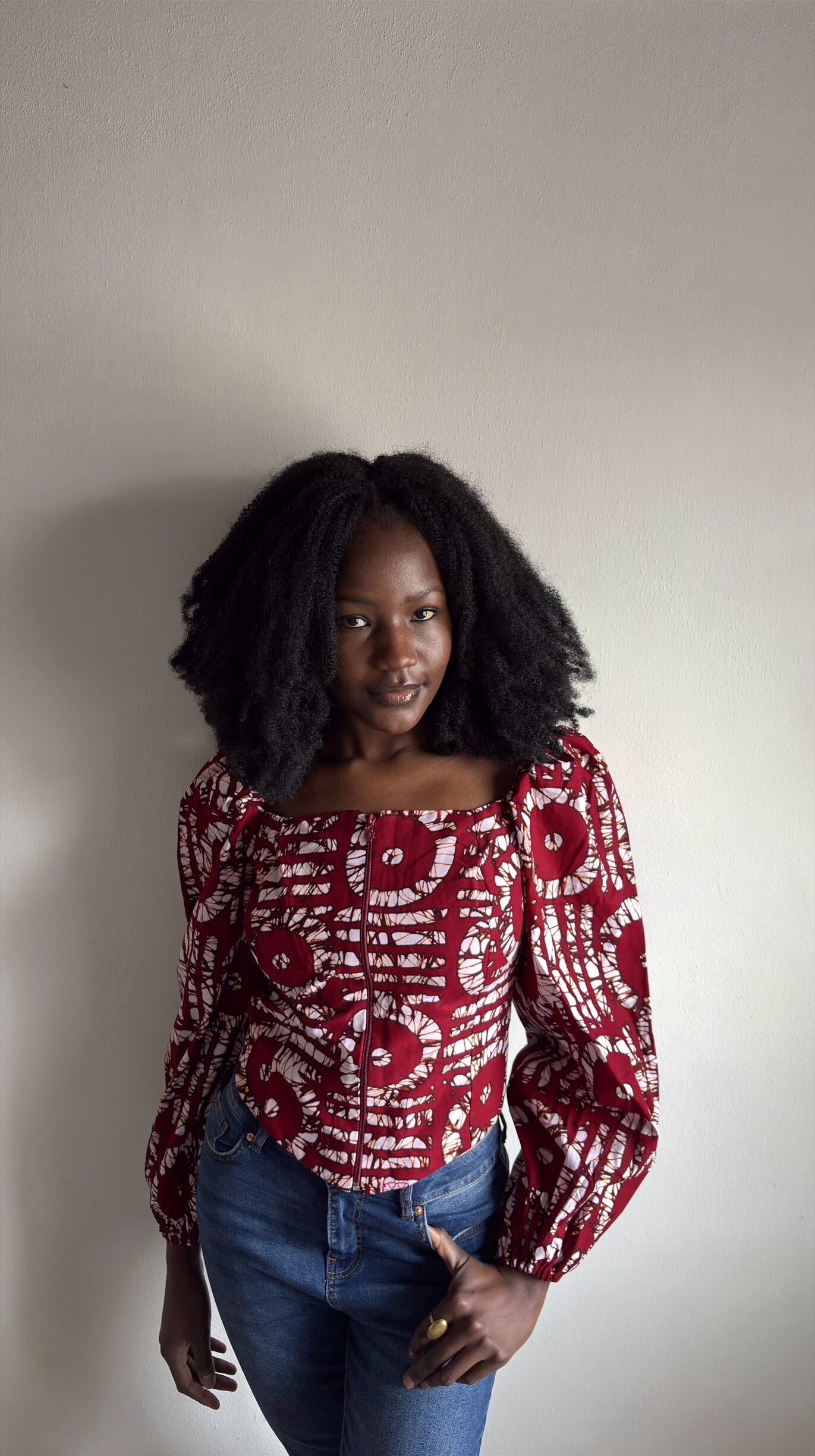 Red & White Ankara Top