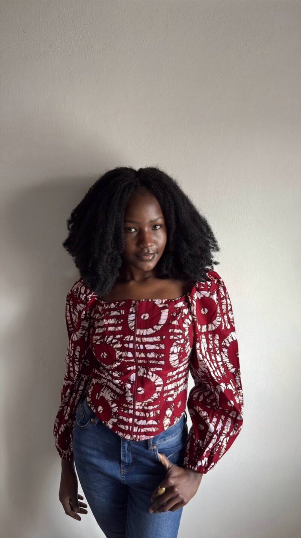 Red & White Ankara Top