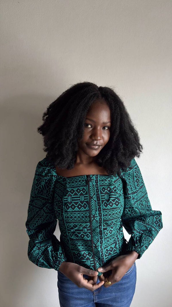 Green and black ankara corset