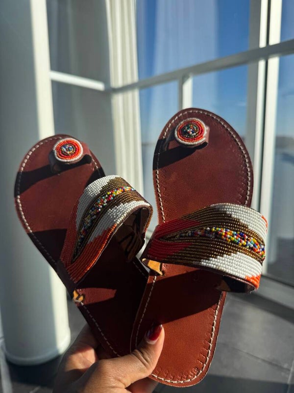 Brown- Orange ladies Maasai sandals