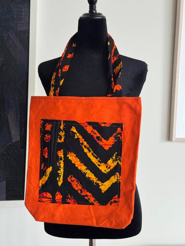 Orange Ankara + Canva Tote