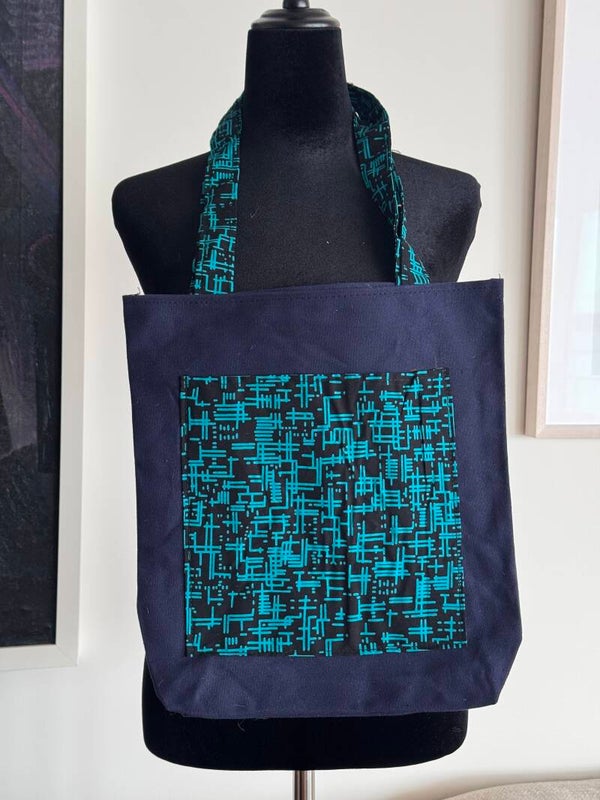 Blue Ankara + Canva Tote