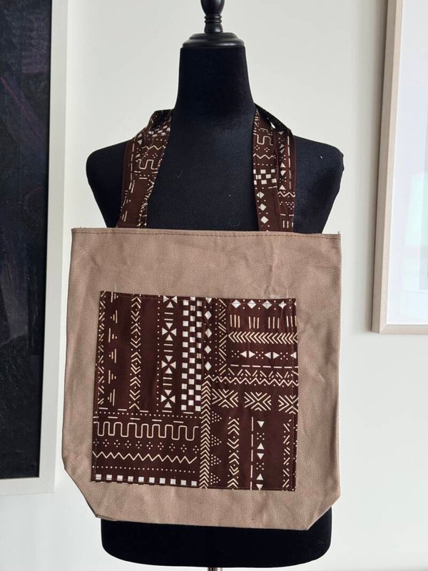 Brown Ankara+ Canva Tote