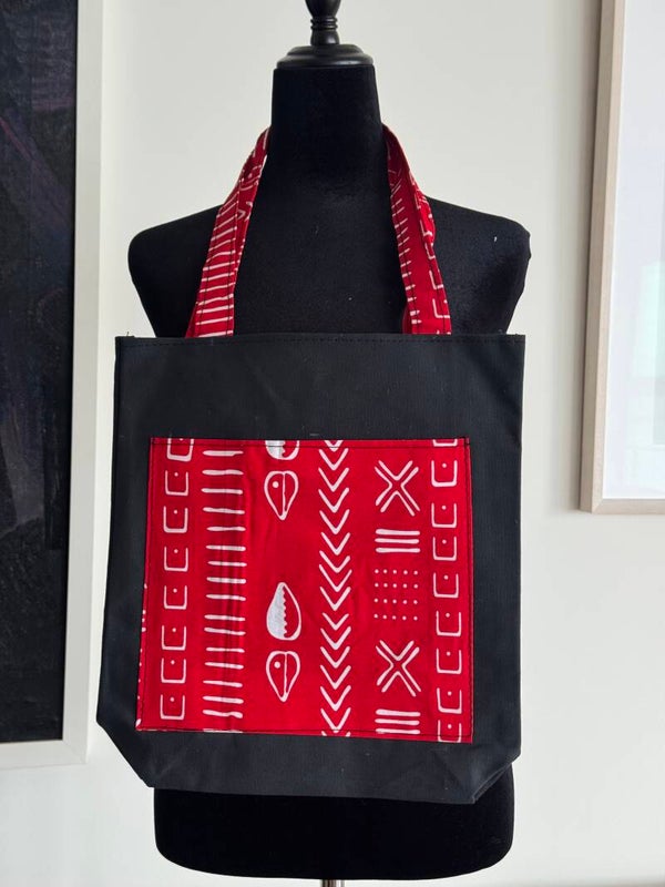 Black & Red Ankara + Canva Tote