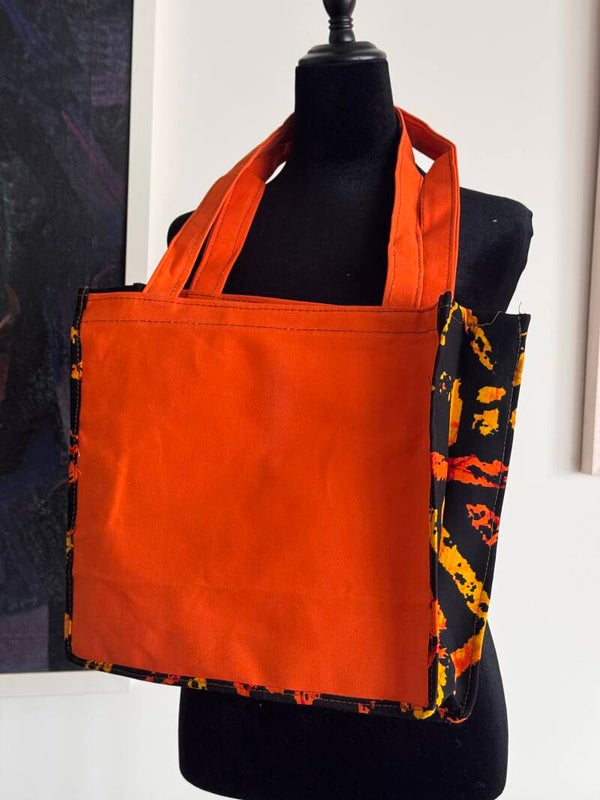 Orange Canva + Ankara Totebag