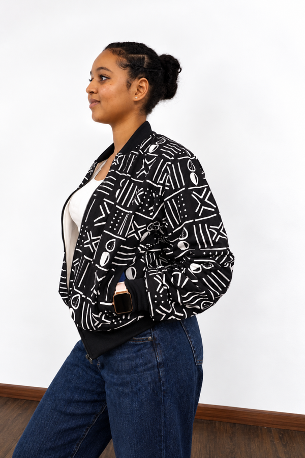 White and Black Ankara Bomba Jacket (Warm)