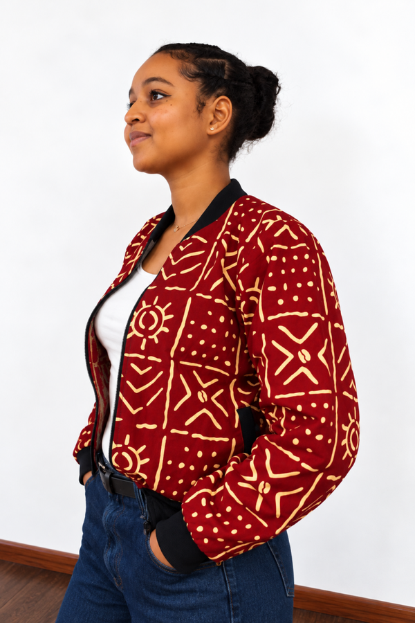 Burgandry Ankara Bomba Jacket (Warm)