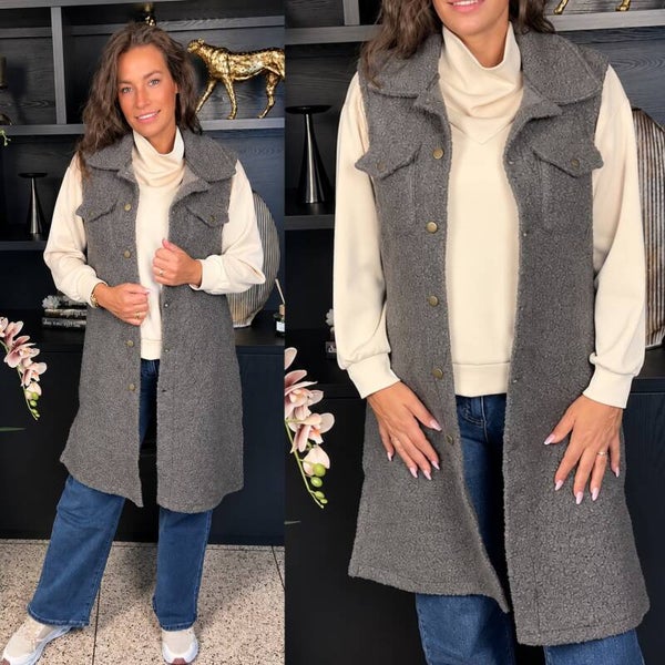 Lange teddy gilet – grijs