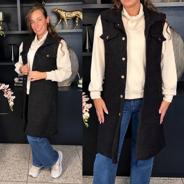 Lange teddy gilet – zwart