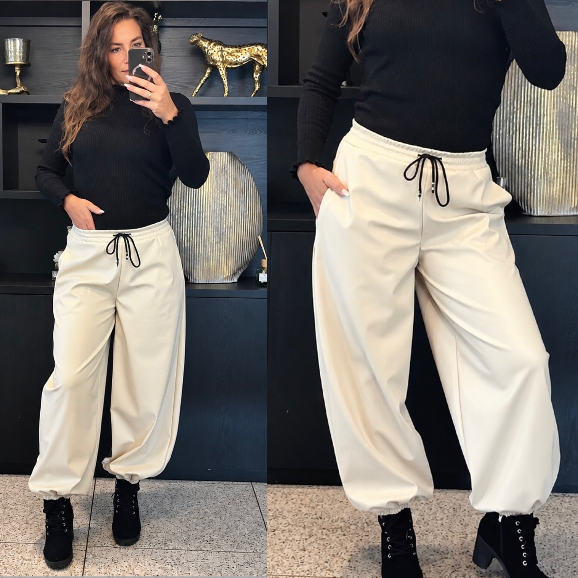 Leather Look Jogger – Crème