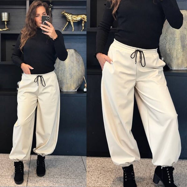 Leather Look Jogger – Crème