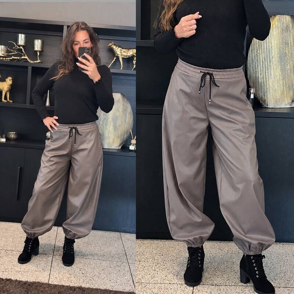 Leather Look Jogger – Taupe