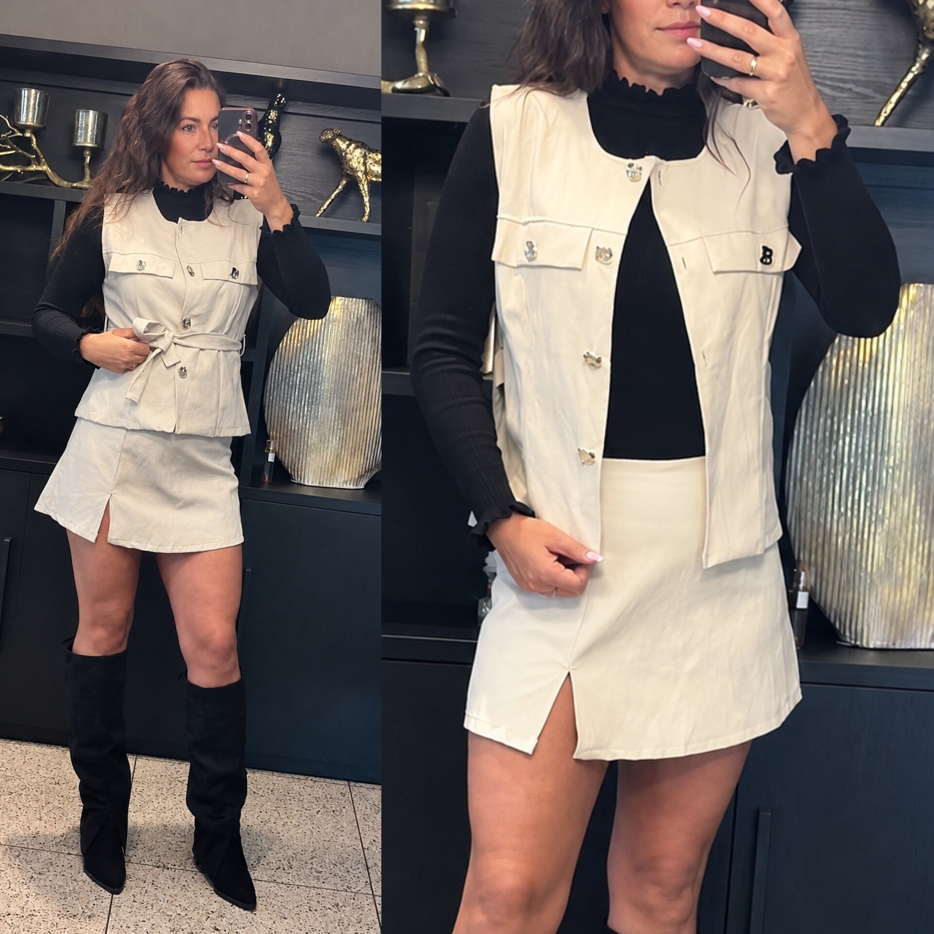 Leather Look Gilet & Broekrokje