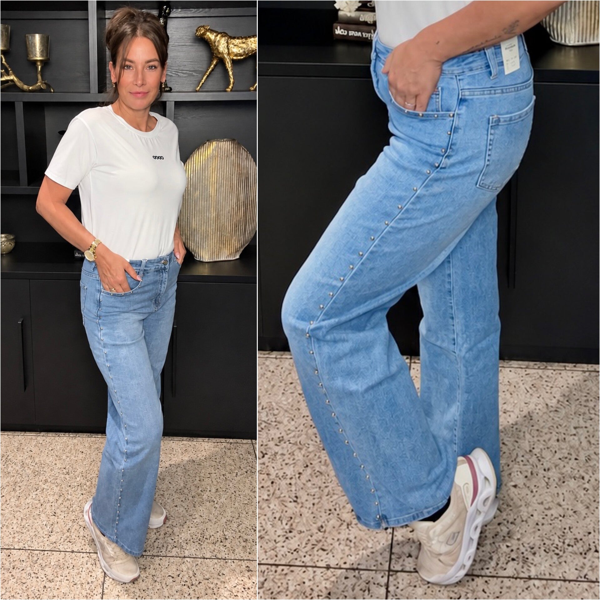 Light Blue Jeans met Studs – Wide Leg