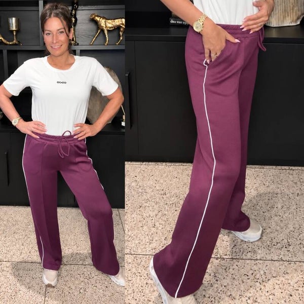 Wide Leg Broek met Bies – Aubergine