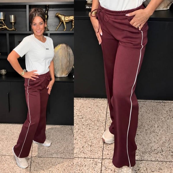 Wide Leg Broek met Bies – Bordeaux
