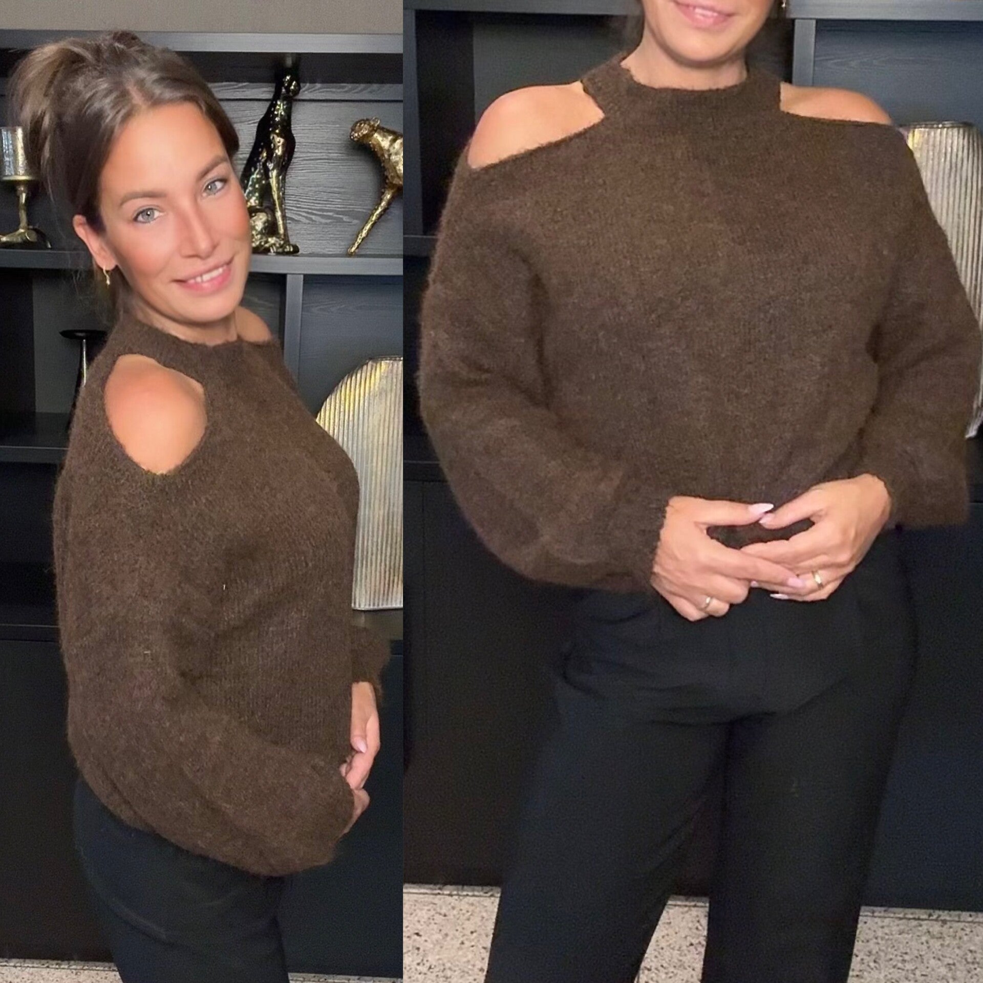 Cold Shoulder Trui – Bruin