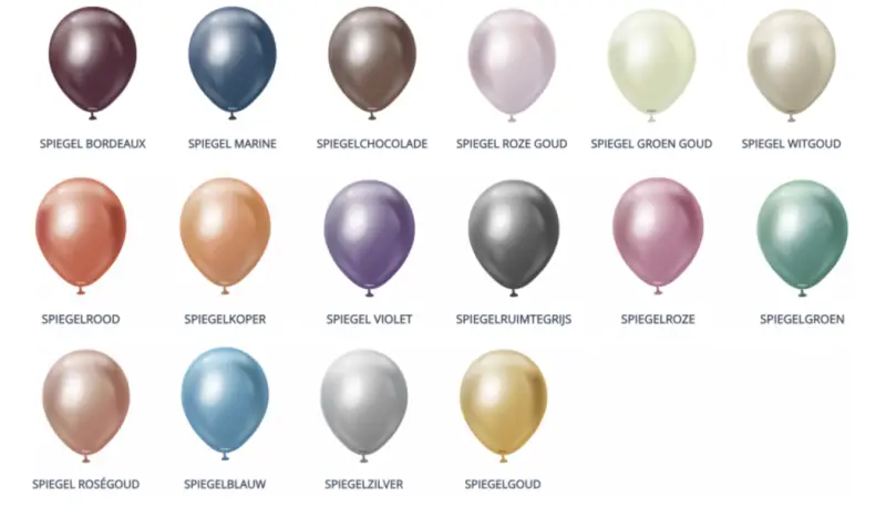 Kleurkaart met spiegel en chroom ballonkleuren – Milri Verhuur & Styling