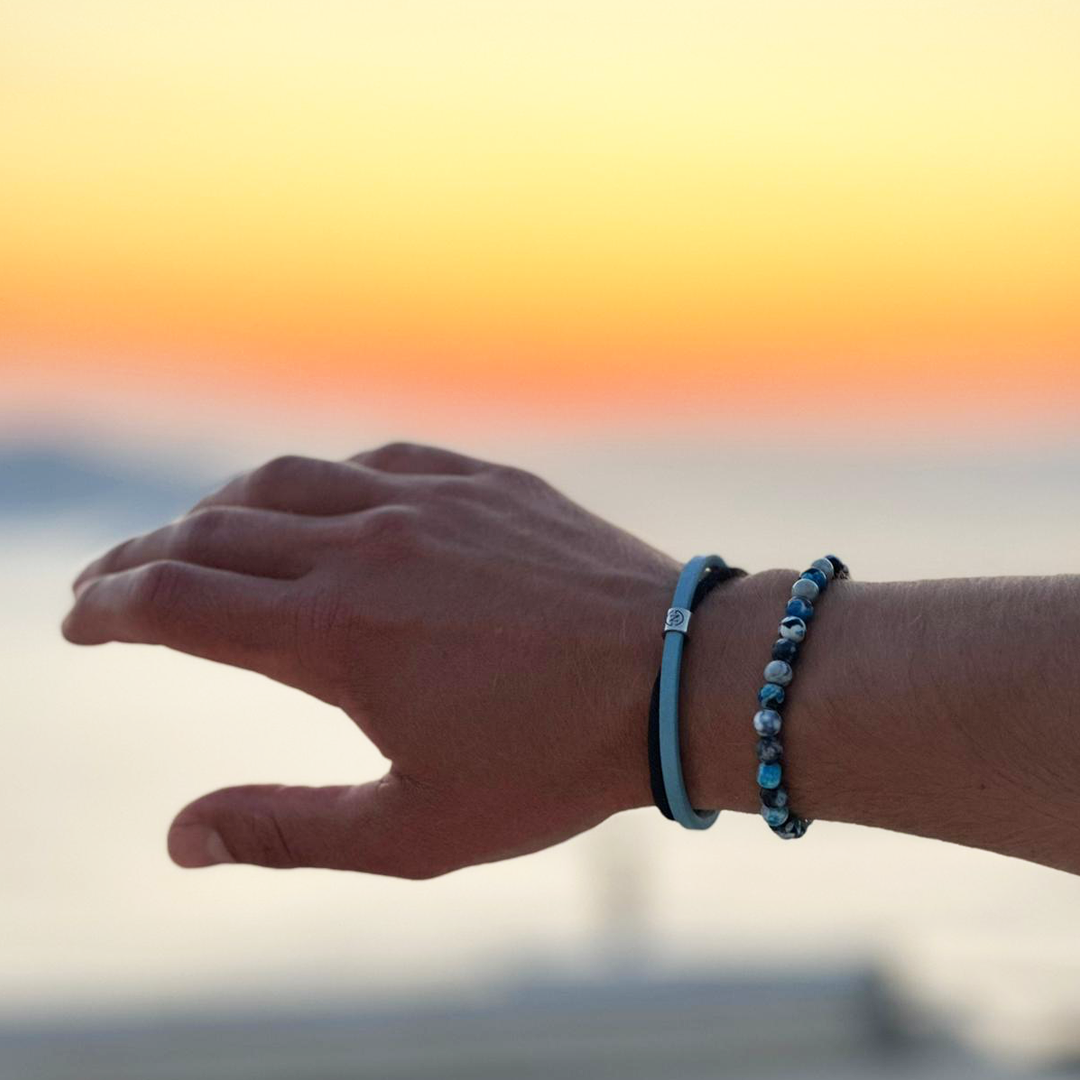 Leren Touw Armband Stone Nature | Light Blue Black