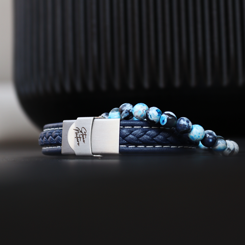 Leren Armband Stiches Stone Nature | Navy