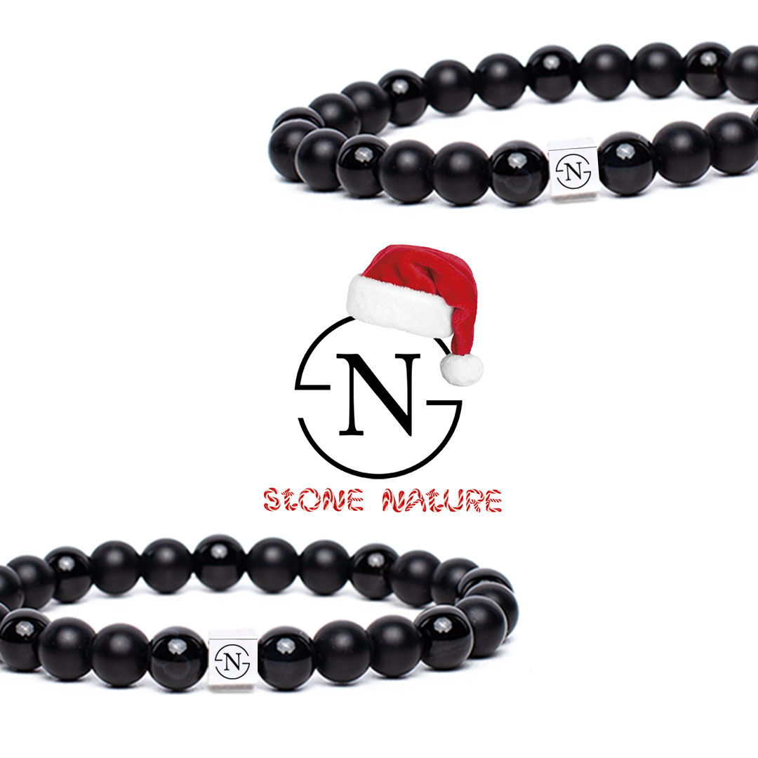Double Black Natuursteen Heren Armband | Zwart