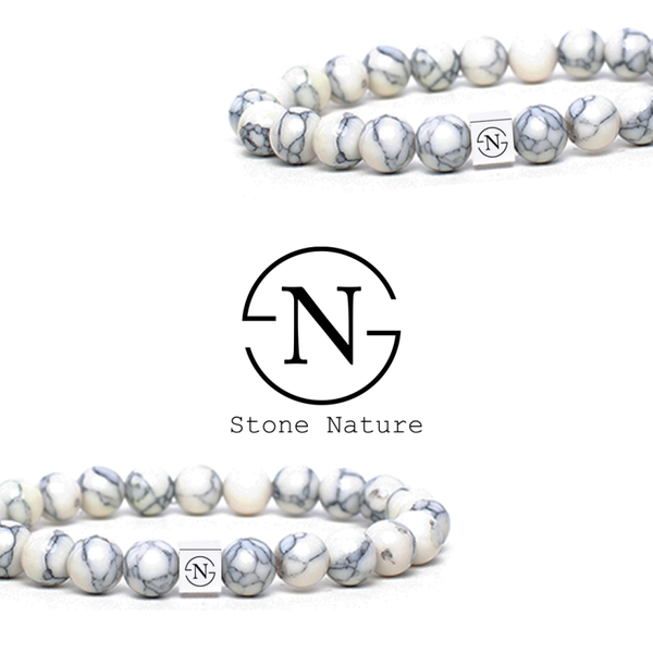 Howliet Natuursteen Heren Armband | Grijs Wit