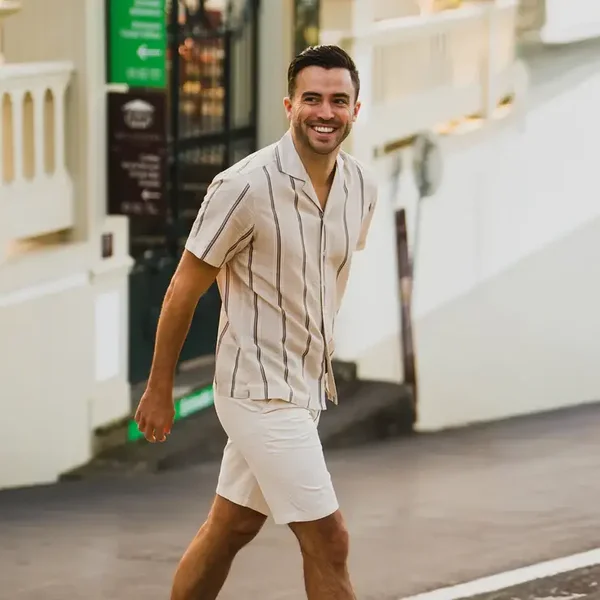 Tresanti Linnenmix Gestreept Heren Shirt | Beige