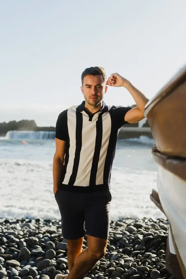 Tresanti Gebreide Heren Polo Streep | Navy