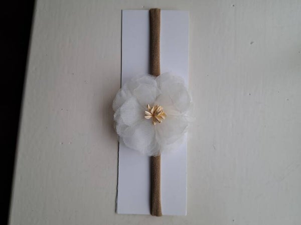 Nylon haarbandje met witte bloem