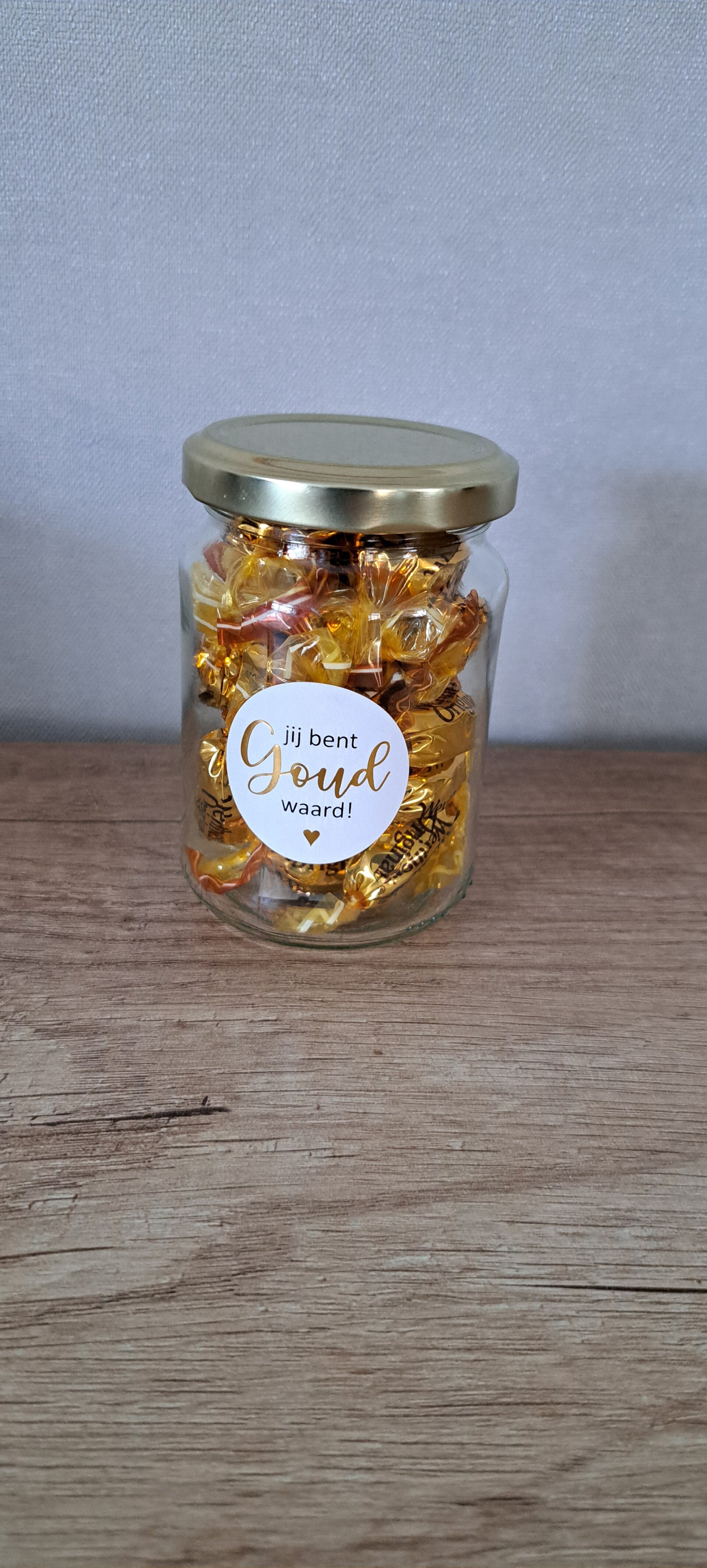 Potje snoep met tekst, jij bent goud waard