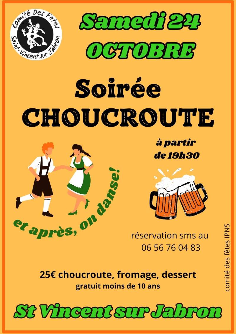 Soirée choucroute à Saint-Vincent-sur-Jabron le 24 octobre 2026