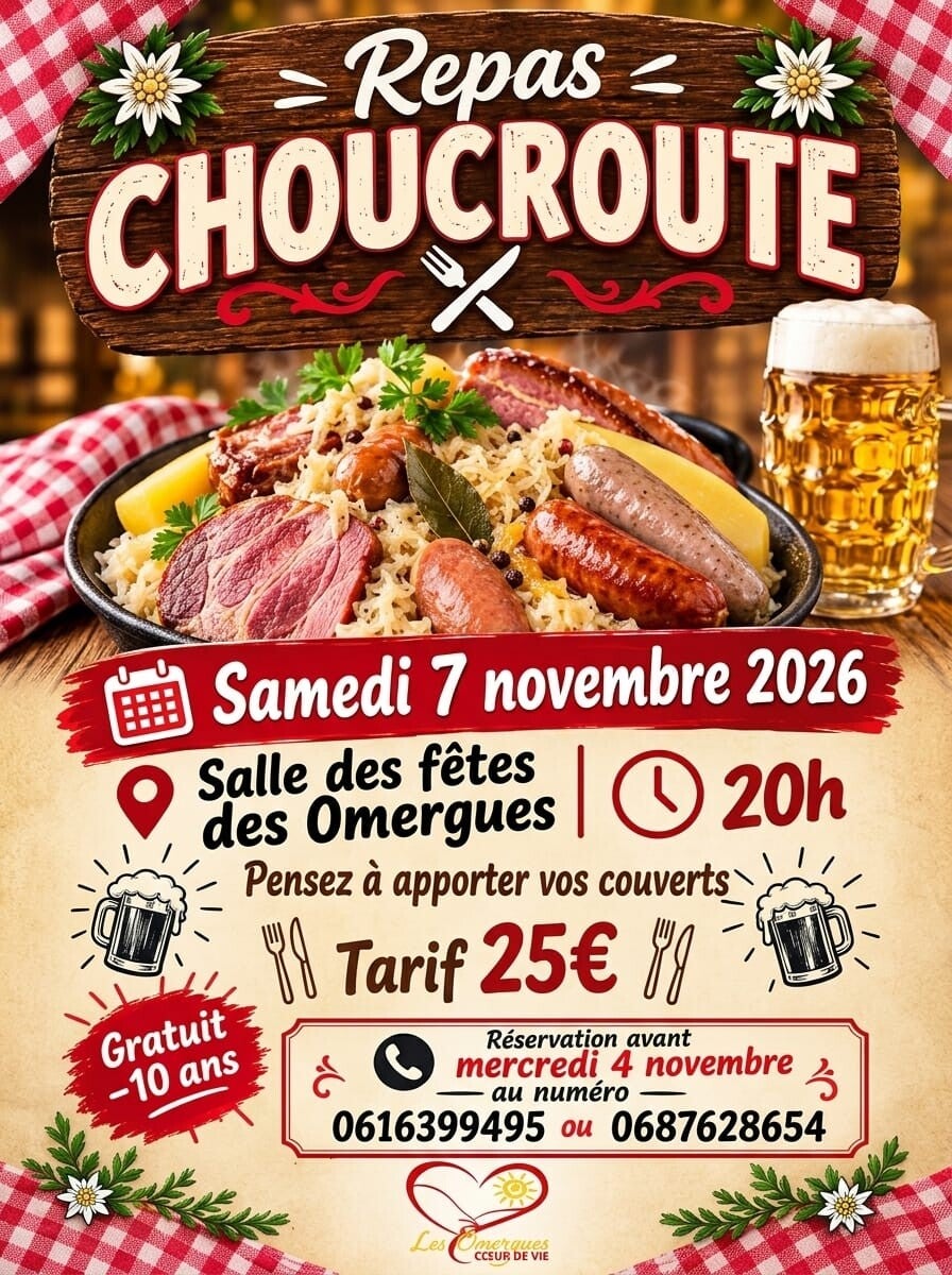 Repas choucroute aux Omergues le samedi 7 novembre 2026
