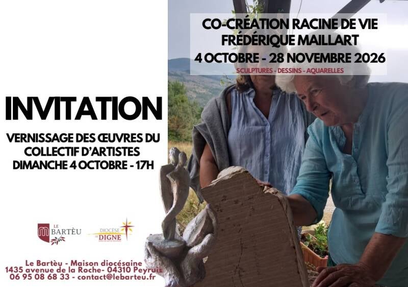 Exposition Co-création, Racine de vie de Frédérique Maillart au Bartèu à Peyruis