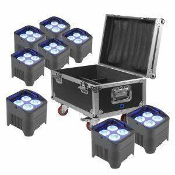 Uplight set van 8x BBP94 in flightcase incl laadstation