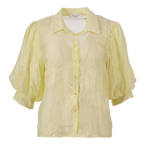 Enjoy Blouse Korte Ballonmouw met Borduursel – Geel & Roze