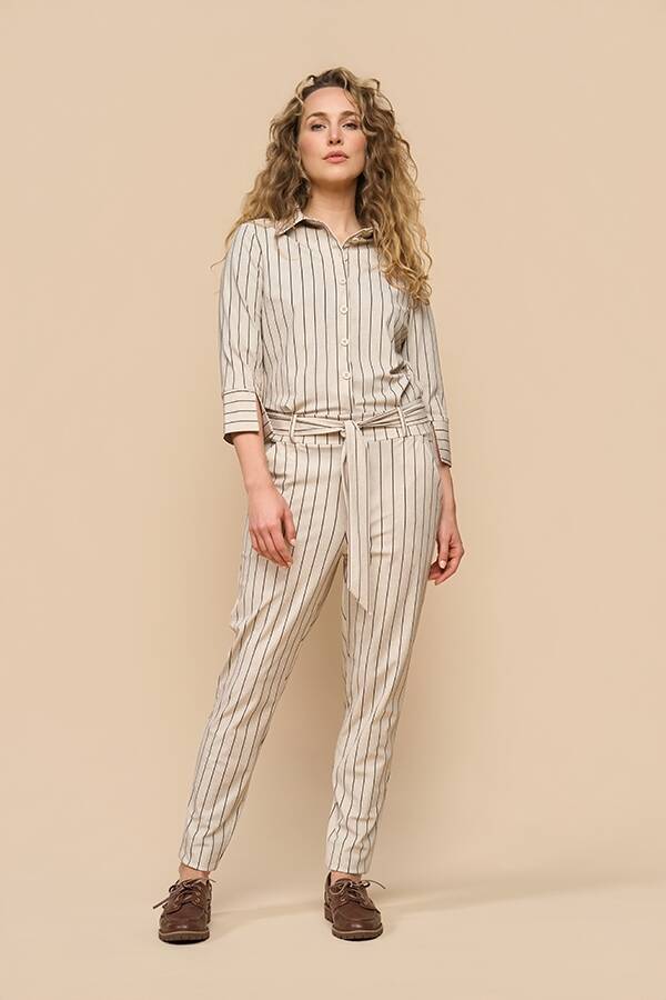 Mi Piace Jumpsuit Heavy Classic Stripe Print – Latte
