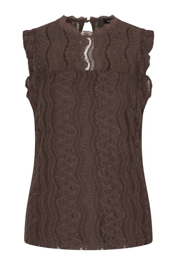 Mi Piace Top mouwloos Kant brown MP202486