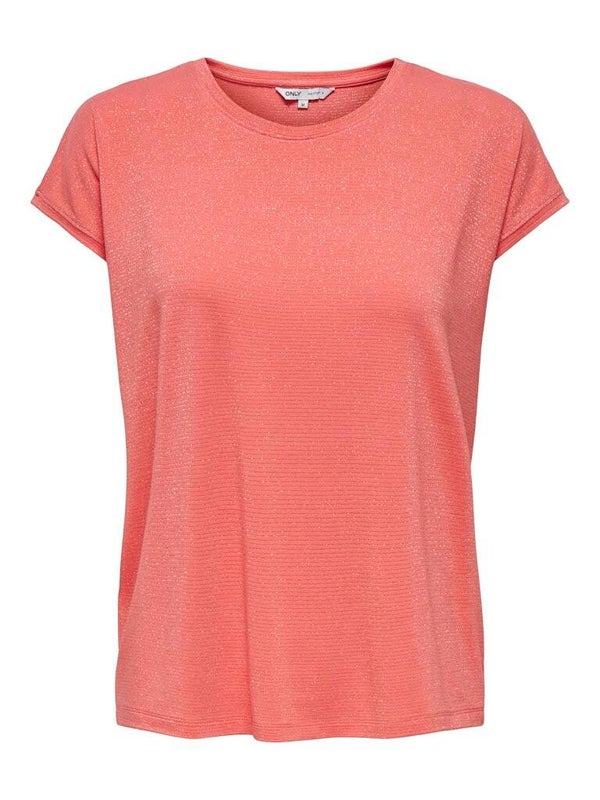 Only ONLCLAUDIA S/S GLITTER TOP NOOS JRS Georgia Peach GOLD LUREX STRIPE 15318422