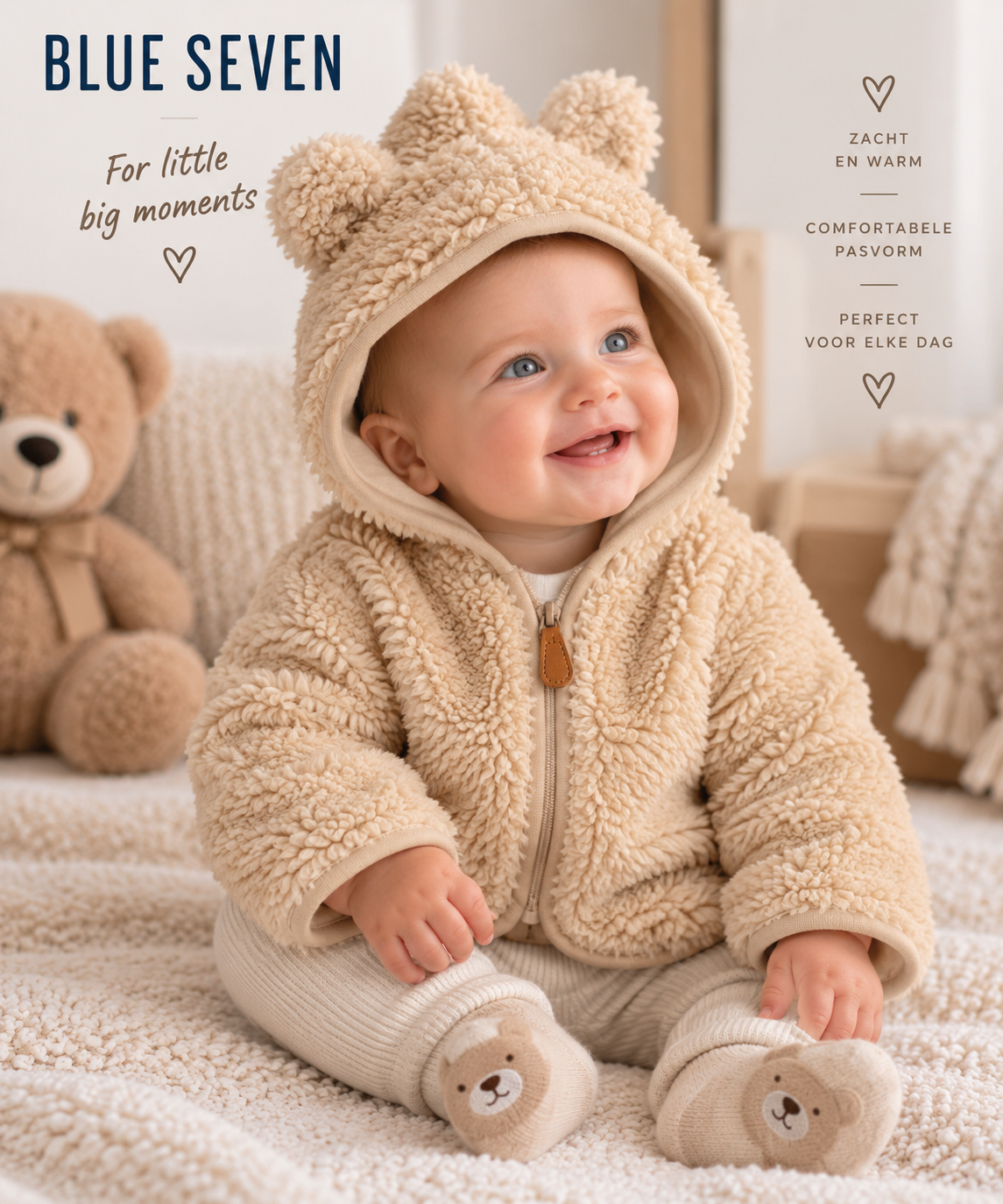 Blue Seven Baby Teddy Fleece Vest Camel Met Oortjes