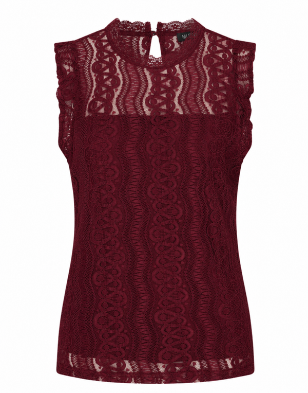 Mi Piace Mouwloze Top Met Kant Burgundy
