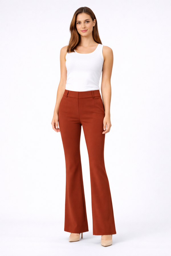 Mi Piace Flared Broek Dames – Travelstof – Rust