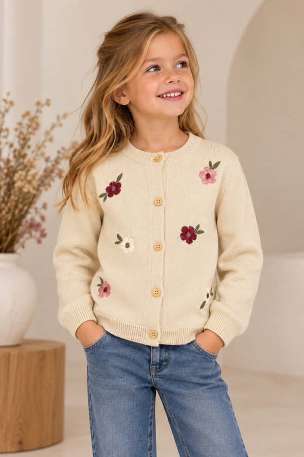 Blue Seven Meisjes Gebreid Vest met Bloemenborduur Kiesel