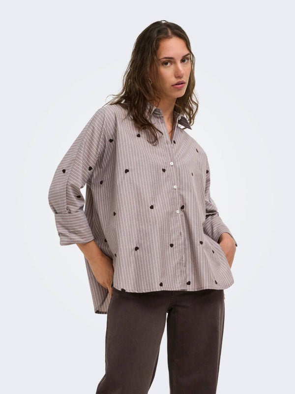 ONLY Onlnew Lina Grace Stripe Embroidered Shirt – Coffee Bean