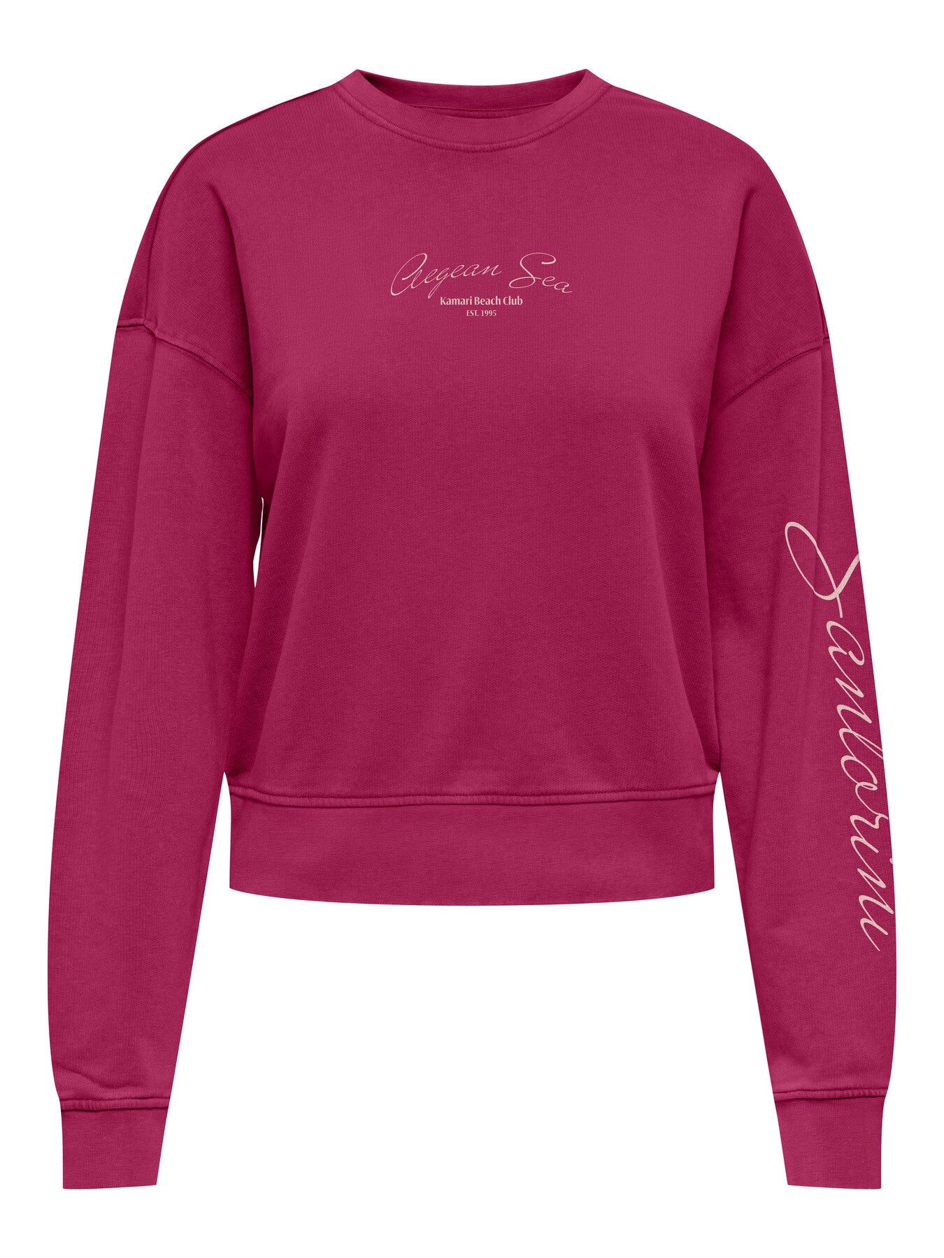ONLY dames sweater met print – ronde hals – blauw & roze