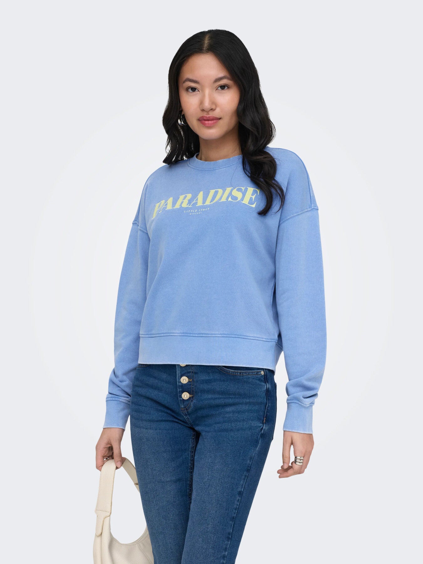 ONLY dames sweater met print – ronde hals – blauw & roze