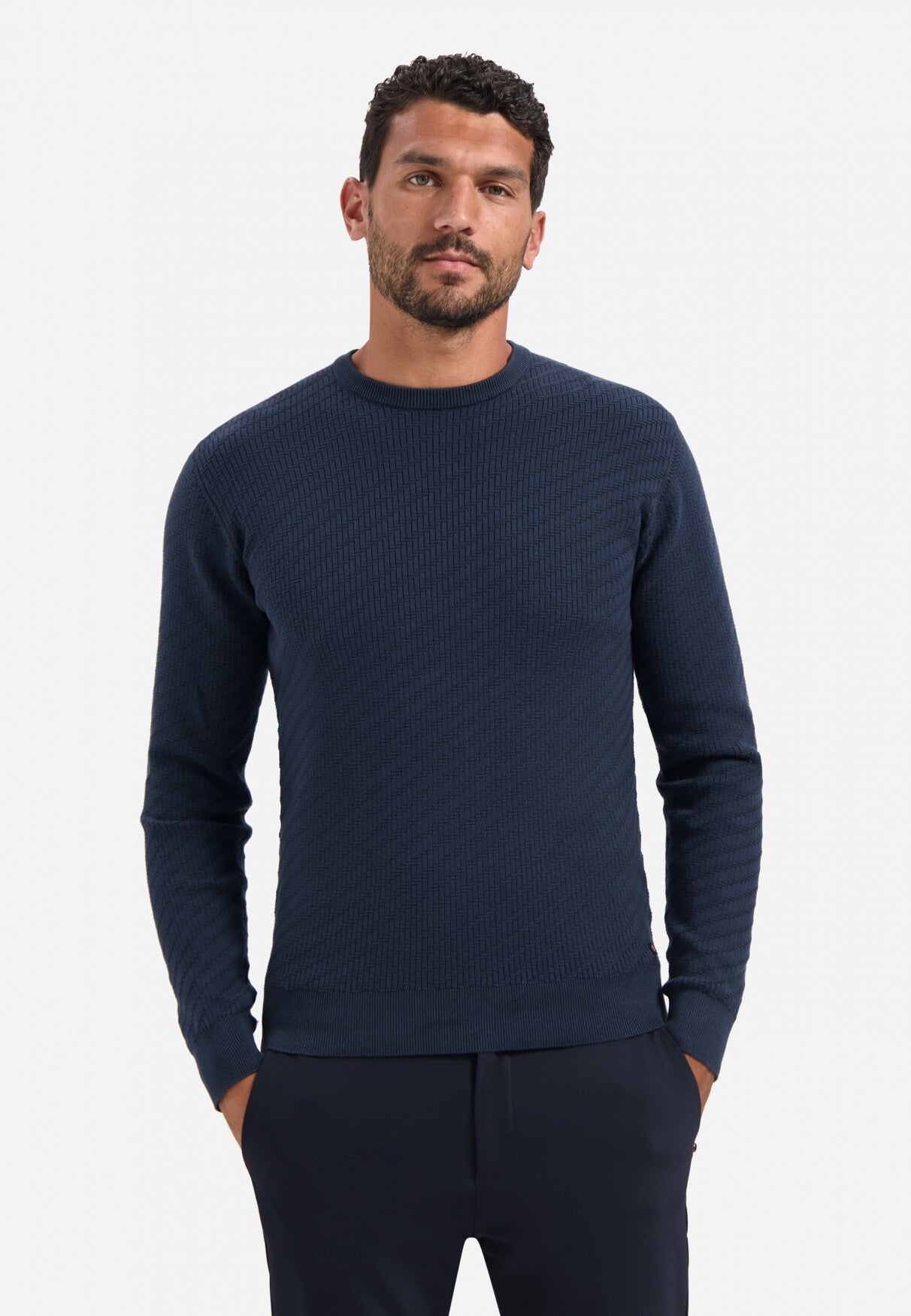NO EXCESS 29230916 Pullover Crewneck Jacquard Solid 078 night