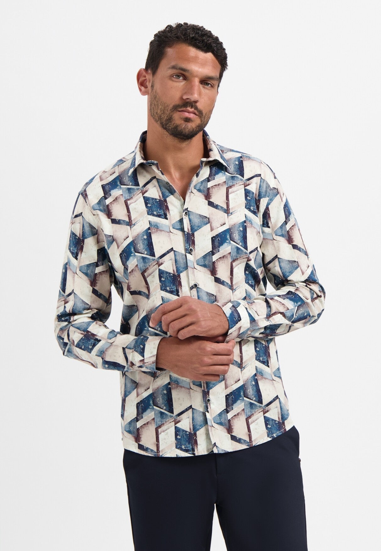 NO EXCESS 29400938 Shirt Stretch Allover Printed 078 night