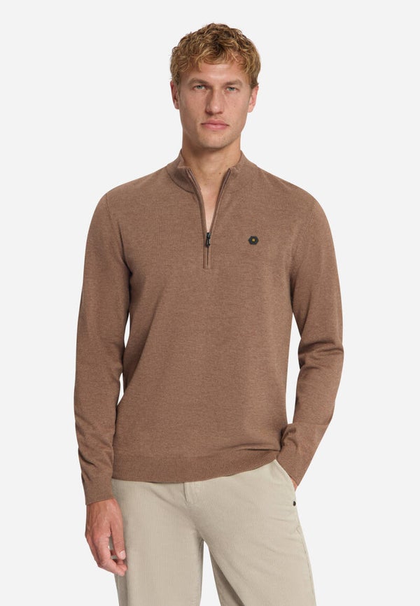No Excess Pullover Half Zip Melange Light Brown
