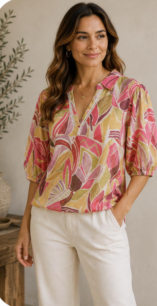 Enjoy Blouson Polo Pofmouw AOP – Pink Multi