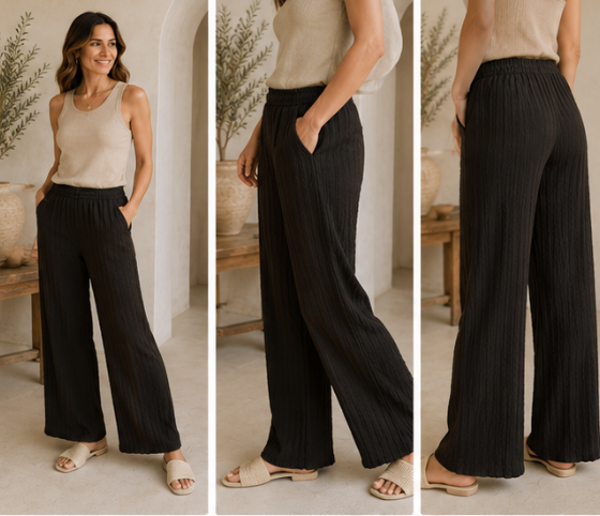 Enjoy Broek Structuur Donkerbruin – Wijde Pijpen